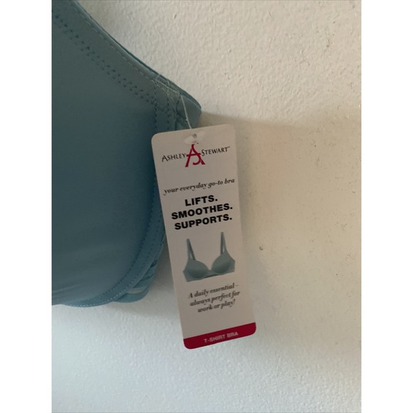 New Ashley Stewart T-Shirt Underwire Bra Logo 40DDD New With Tags Teal Blue - Picture 2 of 7